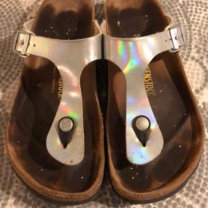 Birkenstock Tong Metallic Silver Size 38